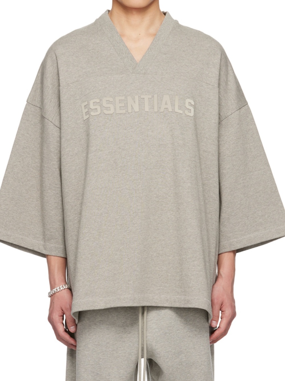 ESSENTIALS Oversized V-Neck Short-Sleeve Shirt in Heather Gray